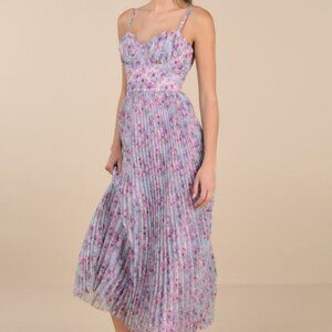 NWT! Lulus Alluring Invite Purple Multi Floral Pleated Bustier Midi Dress